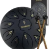 BrellaVio Handpan Met Lesboek - 16cm - Zwart - Healing Steel Tongue Drum - Hand Klankschaal - Hang Drum - Lotus Tong Muziektherapie