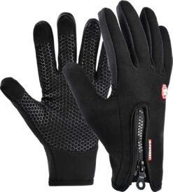 Fietshandschoenen Winter - Handschoenen - Sport Handschoenen Met Rits - Touchscreen Telefoon - Anti Slip Gloves - Heren / Dames - Maat L - Zwart - Sinterklaas Cadeau - Kerst Cadeautje - Black Friday 2022 Deals