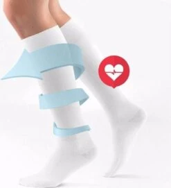Merkloos Duopack Compressiekousen / Steunkousen - Elastische Hardloop / Sport / Vliegtuig Compressie Sokken - Running Travel Sock - Reissokken / Reis Kousen - Heren/Dames - Wit