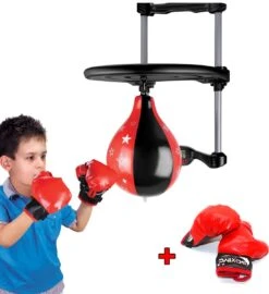 Zoluko Boksbal Met Deurhanger Voor Kinderen - Inclusief Display Met Timer & Telfunctie - Inclusief Bokshandschoenen - Verstelbaar In Hoogte - Voor Binnen En Buiten - Boksen - Speedball - Bokstrainer - Reflexbal - Zwart/Rood