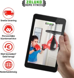 Zoluko Boksbal Met Deurhanger Voor Kinderen - Inclusief Display Met Timer & Telfunctie - Inclusief Bokshandschoenen - Verstelbaar In Hoogte - Voor Binnen En Buiten - Boksen - Speedball - Bokstrainer - Reflexbal - Zwart/Rood -Merkloos Verkoop 1128x1200 1