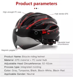 Zacro Fietshelm - Met Bril En Waarschuwingslampje - Nacht Veiligheidshelmen Fietshelm - Verstelbaar - Voor Volwassenen, MTB, Stadsfietsen - Rood En Zwart -Merkloos Verkoop 1132x1200 3