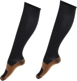MYVCARE+ Compressiesokken - Maat 36/40 - Koper Geweven - Pij Verlichtend - Zwart - S/M - 2 Paar - Tegen Zwelling