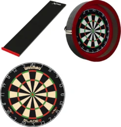 Dragon Darts - Winmau Blade 6 Dartbord - Dartbord Verlichting - XQMax Puzzel Dartmat - Rood