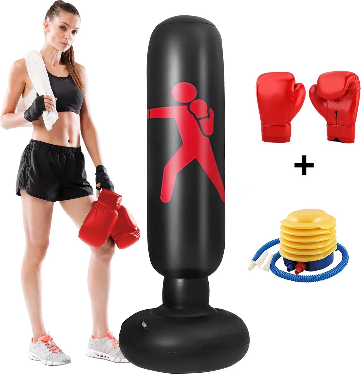 Zoluko Opblaasbare Bokszak Op Voet - Incl. Bokshandschoenen En Voetpompje - Voor Binnen En Buiten - Voor Volwassenen En Kinderen - Bokszak Staand - Boksbal Op Voet - Boksbal Op Standaard - Boksen - Reflexbal - Bokspaal - Bokstrainer - Zwart/Rood 1 Zoluko Opblaasbare Bokszak Op Voet - Incl. Bokshandschoenen En Voetpompje - Voor Binnen En Buiten - Voor Volwassenen En Kinderen - Bokszak Staand - Boksbal Op Voet - Boksbal Op Standaard - Boksen - Reflexbal - Bokspaal - Bokstrainer - Zwart/Rood