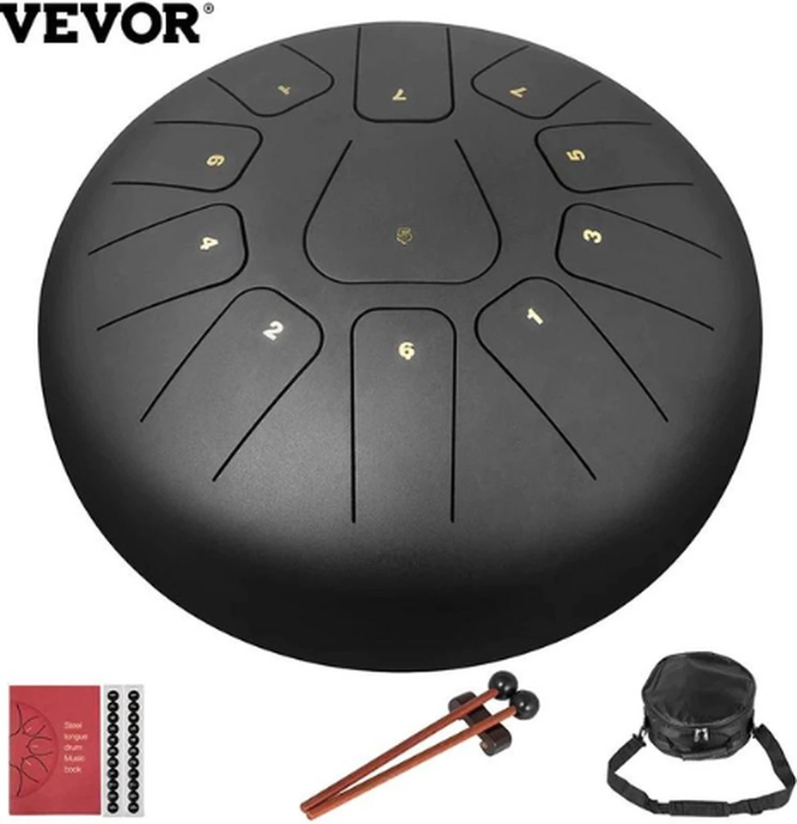 Vevor® Steel Tongue Drum - 25 Cm - 11 Noten - Hangdrum - Yoga Drum - Handpan - Zwart 1 Vevor® Steel Tongue Drum - 25 Cm - 11 Noten - Hangdrum - Yoga Drum - Handpan - Zwart