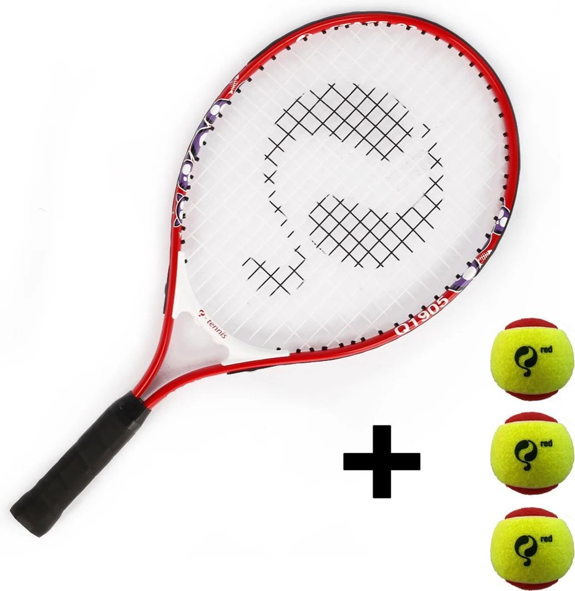 Quick Q1905 Tennisracket JR 21" - Stage 3 Rood - Incl. 3 Tennisballen 1 Quick Q1905 Tennisracket JR 21" - Stage 3 Rood - Incl. 3 Tennisballen