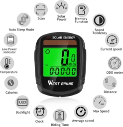 Draadloze Verlichte Fietscomputer - USB Oplaadbaar- Op Zonne- Energie - Kilometerteller - Klok - Calorie Teller - Snelheidsmeter - Auto Wake - IPX7 Waterdicht - 5 Talen - Met Verlichte LCD Display - Multifunctioneel - Inclusief Sensor - Zwart -Merkloos Verkoop 1169x1200 6
