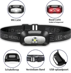 Detepo Led Hoofdlamp - USB Oplaadbaar - Hoofdlampje Met Wit En Rood Licht - Waterdicht En Verstelbaar - Voor Hardlopen En Klussen -Merkloos Verkoop 1172x1200 6