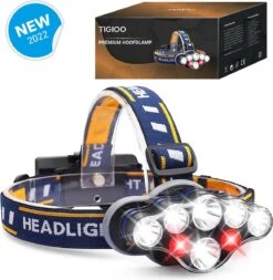 TIGIOO Hoofdlamp LED Oplaadbaar - 500 Lumen + SOS-functie - Looplamp - Hardloopverlichting 8 LED-lampen