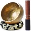 Tibetaanse Klankschaal Set | Meditatie Schaal Met Aanstrijkhout & Kussen | Singing Bowl | Klank Schaal | Yoga, Chakra | Zwart - 8 Cm