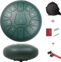 Tongue Drum L | 25cm | 11 Tonen | Klankschaal | Lotus Drum | Meditatie | Yoga | Handpan | Groen