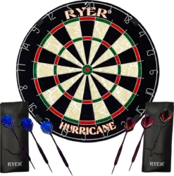 RYER Hurricane Dartbord - Eersteklas Sisal - Met 6 Darts En Leren Tasjes