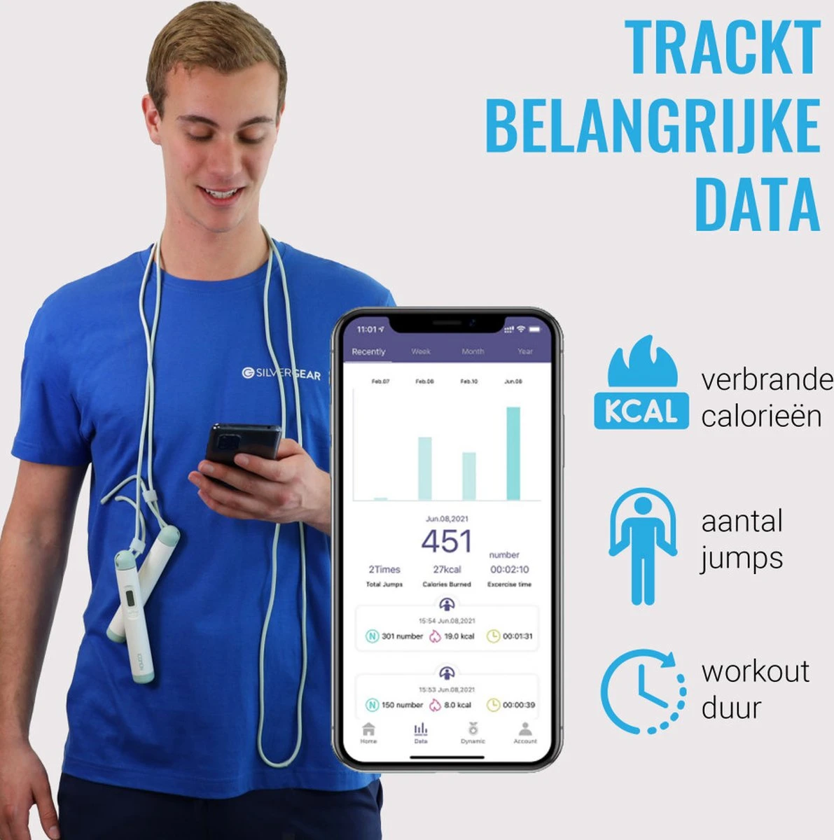 Silvergear Smart Springtouw - 4 Uitdagende Workout Standen - Track Het Aantal Verbrande Calorieën - Slaat Alle Workouts Overzichtelijk Op In De App 7 Silvergear Smart Springtouw - 4 Uitdagende Workout Standen - Track Het Aantal Verbrande Calorieën - Slaat Alle Workouts Overzichtelijk Op In De App - Afbeelding 7