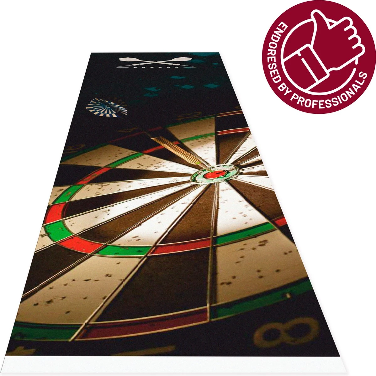 Studio M - Darts Dartmat Price - 60x240cm - Inclusief Oche (werplijn) - Aangeprezen Door Professionele Spelers - Cadeautip 6 Studio M - Darts Dartmat Price - 60x240cm - Inclusief Oche (werplijn) - Aangeprezen Door Professionele Spelers - Cadeautip - Afbeelding 6