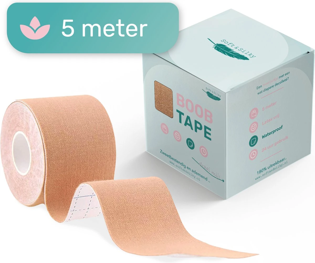 Soft & Silky - Boob Tape - 5 Meter - Voor Elke Cup Maat - Latex Vrij - Nipple Covers - Hypo Allergeen - Tepelcovers - Borst Tape - BH Tape - Bra Tape - Boobtape - Fashion Tape 1 Soft & Silky - Boob Tape - 5 Meter - Voor Elke Cup Maat - Latex Vrij - Nipple Covers - Hypo Allergeen - Tepelcovers - Borst Tape - BH Tape - Bra Tape - Boobtape - Fashion Tape