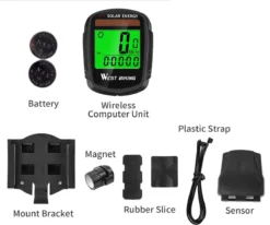 Draadloze Verlichte Fietscomputer - USB Oplaadbaar- Op Zonne- Energie - Kilometerteller - Klok - Calorie Teller - Snelheidsmeter - Auto Wake - IPX7 Waterdicht - 5 Talen - Met Verlichte LCD Display - Multifunctioneel - Inclusief Sensor - Zwart -Merkloos Verkoop 1200x1002 7