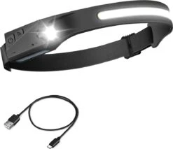 Merkloos Oplaadbare Dubbele LED Koplamp - Volle Perspectief Hoofdlap - Met Aan / Uit Bewegingssensor - 230 ° Graden Verlichting - 350 Lumen - Super Helder - 5 Lichtmodi - IPX4 Waterdicht - Weerbestendig - Lichtgewicht - Outdoor Licht - Zwart