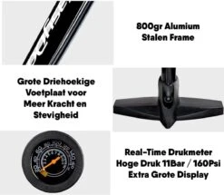 Matzwarte Fietspomp Met Drukmeter én Extra Ventielen - Multifunctioneel Mondstuk – Schrader En Presta – Aluminium Lichtgewicht Vloerpomp – Ballenpomp/ Scooterpomp/ Autobandenpomp -Merkloos Verkoop 1200x1046 4