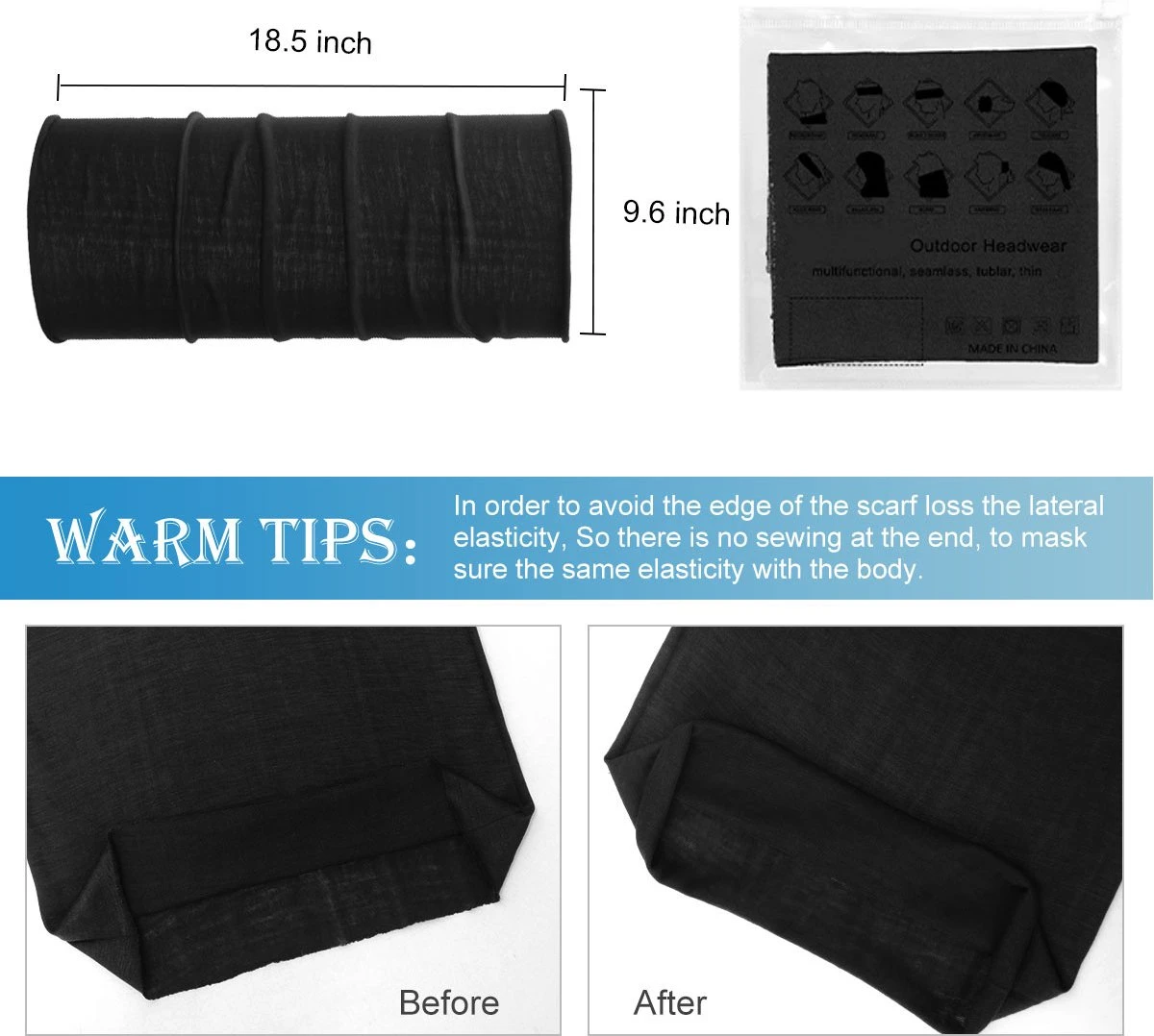 Su.B.dgn 2 Stuks Multifunctioneel Polyester Col Colsjaal - Bivakmuts Balaclava Bandana Ideaal Voor Sport Fietsen Motor - Unisex - Zwart 2 Su.B.dgn 2 Stuks Multifunctioneel Polyester Col Colsjaal - Bivakmuts Balaclava Bandana Ideaal Voor Sport Fietsen Motor - Unisex - Zwart - Afbeelding 2
