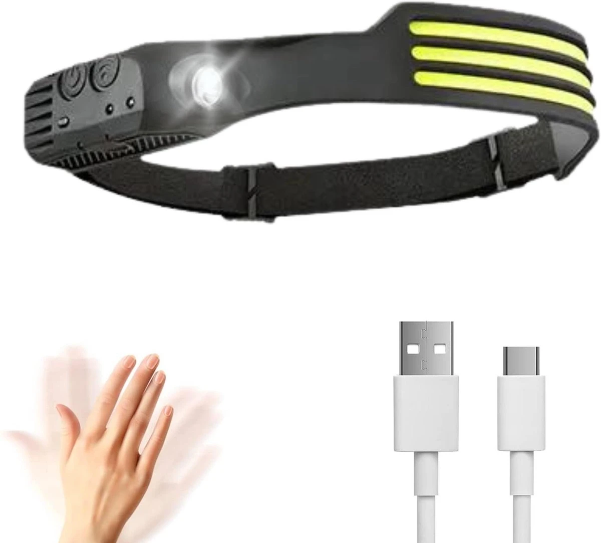 Lavrai - Hoofdlamp LED Oplaadbaar - Bedienen Met Bewegingssensor - Oplaadbaar - 4 Lichtmodi - USB Type C - IP65 Waterbestendig - Inclusief Oplaadkabel - Zacht Silicoon - Zwart 1 Lavrai - Hoofdlamp LED Oplaadbaar - Bedienen Met Bewegingssensor - Oplaadbaar - 4 Lichtmodi - USB Type C - IP65 Waterbestendig - Inclusief Oplaadkabel - Zacht Silicoon - Zwart