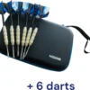 Medies - Premium Darts Case Large Met 6 Darts | Darts Etui | Darts Wallet - EVA Schok Bestendige Buitenkant - Voor 6 Pijlen Met Lanyard - 6 Steel Darts Pijlen 23 Gram Met Pvc Tube Inbegrepen - Blauw