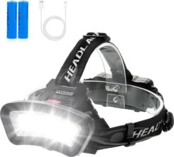 Ultrakrachtige Militaire Hoofdlamp Met Brede LED-Lichtbalk - Floodlight - USB Oplaadbaar - 500 Meter Bereik - Verstelbaar - INCLUSIEF Hardcase Opbergtas