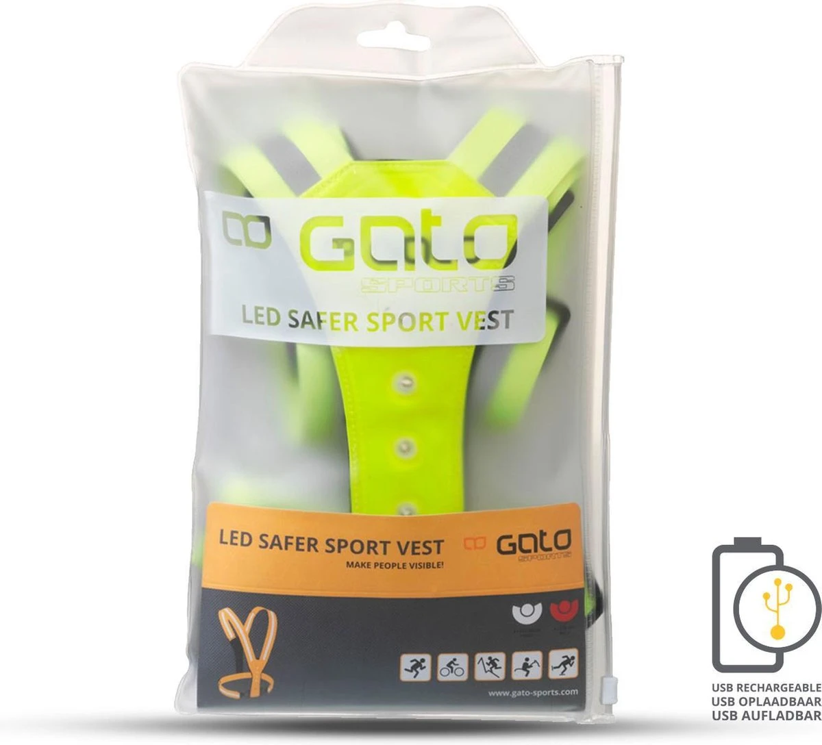 Gato Sports - LED USB SPORT VEST - USB - Geel 5 Gato Sports - LED USB SPORT VEST - USB - Geel - Afbeelding 5