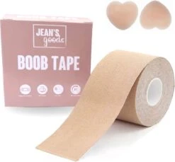 Jean's Goods Boob Tape - Inclusief Herbruikbare Tepelplakkers - Tepelcover - Borst Tape - Plak BH - 5 Meter - Super Sticky - Boobtape - Naturel