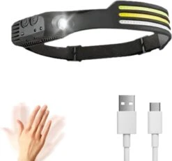 Lavrai - Hoofdlamp LED Oplaadbaar - Bedienen Met Bewegingssensor - Oplaadbaar - 8 Lichtmodi - USB Type C - IP65 Waterbestendig - Inclusief Oplaadkabel - Zacht Silicoon - Zwart