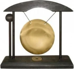 Tafelgong Klein Zwart En Goud - 16x5x16 - Hout - Metaal - M