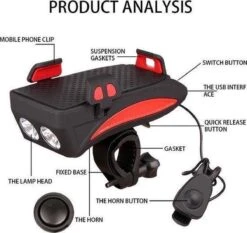 METAHUB Powerbank Fiets Telefoonhouder - Zwart Rood - Fiets Smartphone Houder - 2400 MAh - Claxon - Koplamp -Merkloos Verkoop 1200x1132 10