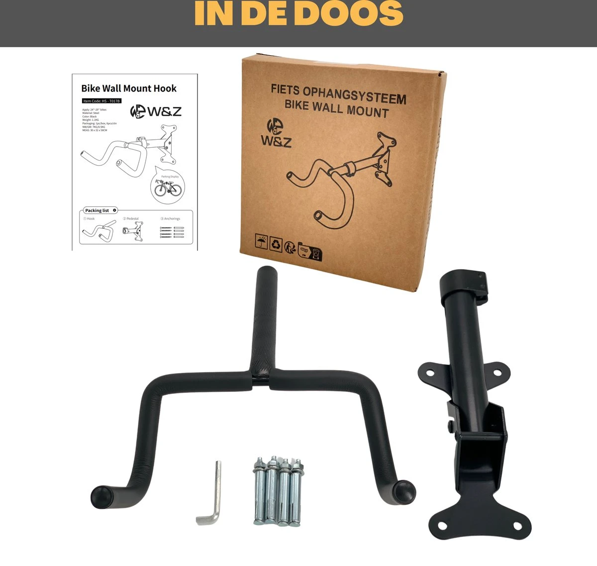 W&Z WallMount Fietsdrager - Ophangbeugel - Muurbeugel Fiets - Fietsbeugel - Opbergbeugel - Fiets Ophangsysteem 5 W&Z WallMount Fietsdrager - Ophangbeugel - Muurbeugel Fiets - Fietsbeugel - Opbergbeugel - Fiets Ophangsysteem - Afbeelding 5