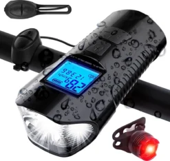 Seidon™ - Fietslamp - Fietsverlichting - Fietslampjes - Fiets Snelheidsmeter - LED Display - Klok - Fietsbel