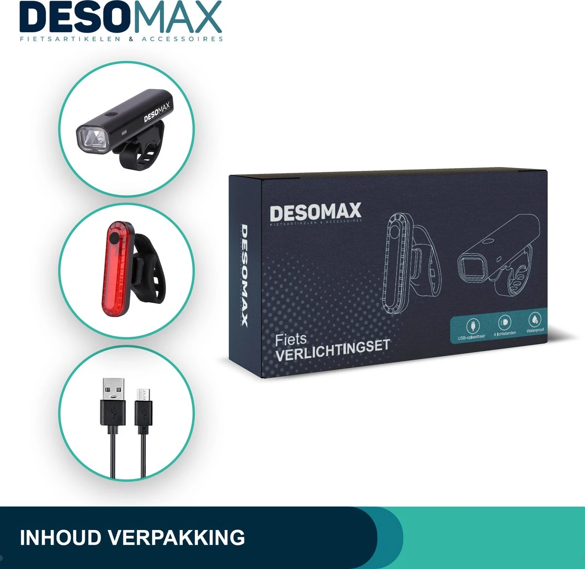DesoMax® Fietsverlichting Set USB Oplaadbaar Heldere Fietslamp - Voorlicht - Achterlicht - Koplamp - Achterlamp 8 DesoMax® Fietsverlichting Set USB Oplaadbaar Heldere Fietslamp - Voorlicht - Achterlicht - Koplamp - Achterlamp - Afbeelding 8