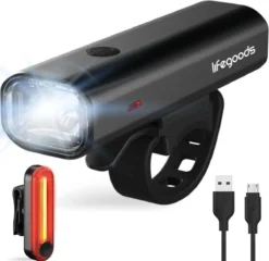 LifeGoods LED Fietsverlichting Set - Voorlicht En Achterlicht - USB Oplaadbaar - Zwart