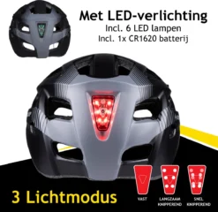 Dunlop Fietshelm - Verstelbaar Van 58 Tot 61 CM - Maat L - Met LED-Verlichting - 3 Lichtmodus - Zwart -Merkloos Verkoop 1200x1167 6