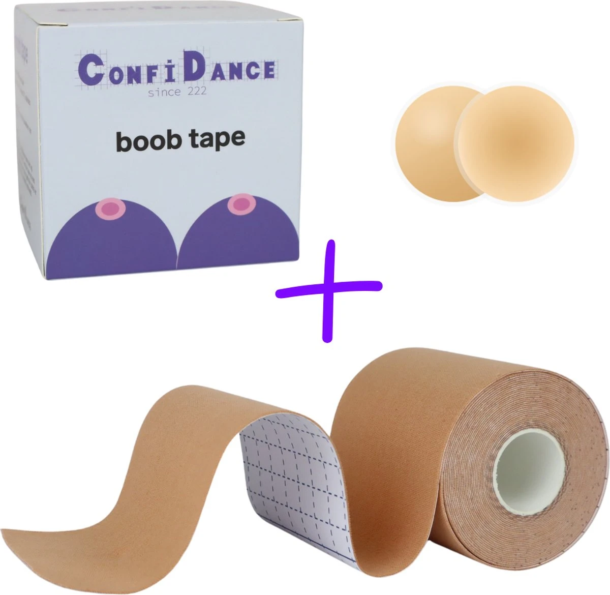 ConfiDance Boob Tape Met Nipple Covers - Fashion Tape - Borst Tape - Plak BH & Tepelplakkers Beige (7,5 Cm) 1 ConfiDance Boob Tape Met Nipple Covers - Fashion Tape - Borst Tape - Plak BH & Tepelplakkers Beige (7,5 Cm)