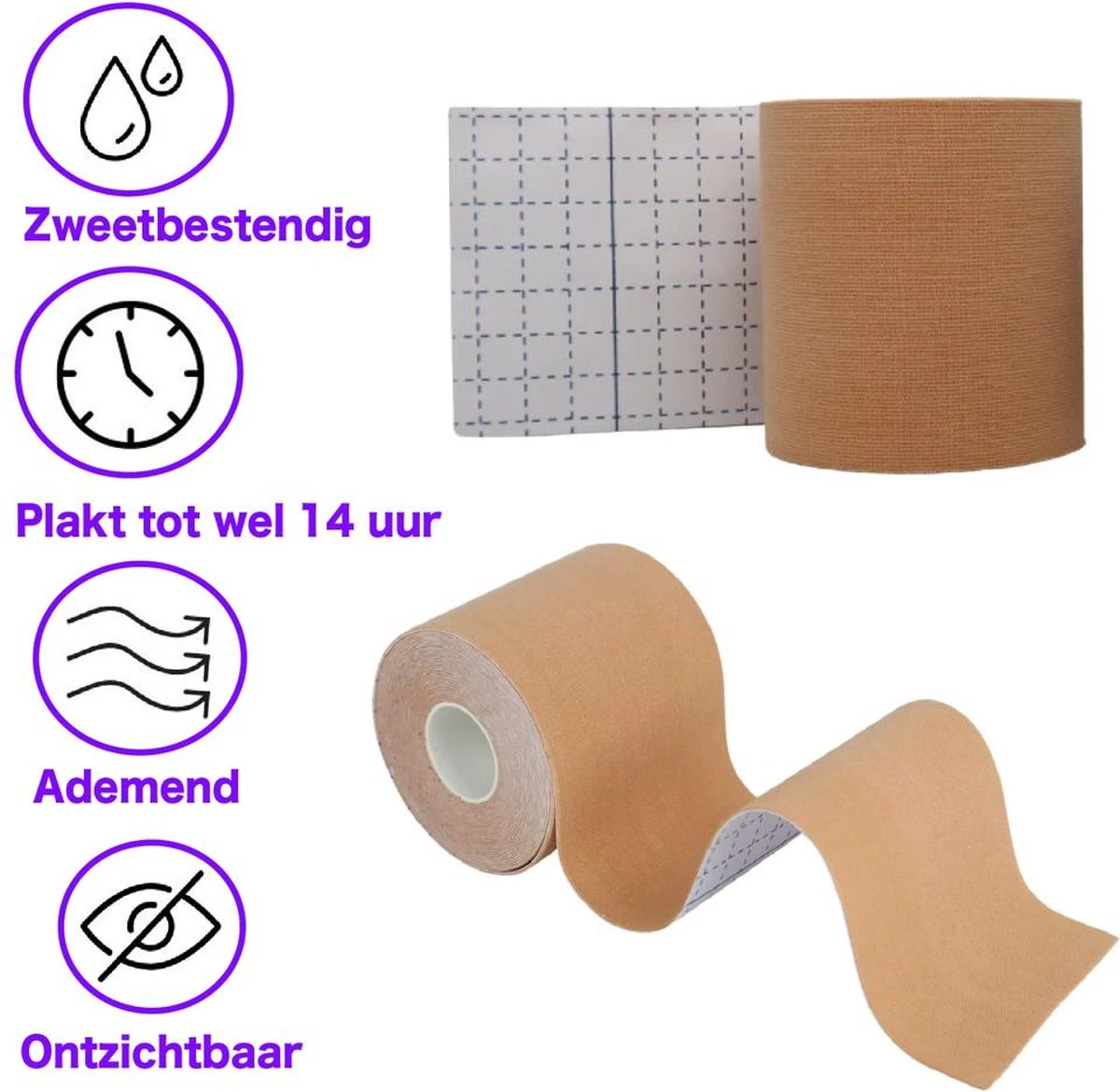 ConfiDance Boob Tape Met Nipple Covers - Fashion Tape - Borst Tape - Plak BH & Tepelplakkers Beige (7,5 Cm) 2 ConfiDance Boob Tape Met Nipple Covers - Fashion Tape - Borst Tape - Plak BH & Tepelplakkers Beige (7,5 Cm) - Afbeelding 2