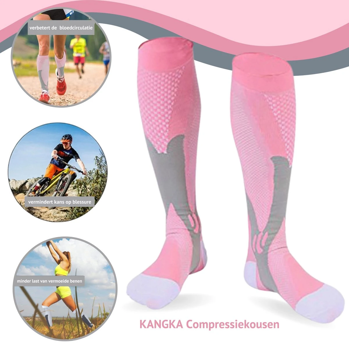 Kangka Compressiekousen 20-30 MmHg - Compressie Sokken Maat L/XL (39-42) - Roze 2 Kangka Compressiekousen 20-30 MmHg - Compressie Sokken Maat L/XL (39-42) - Roze - Afbeelding 2