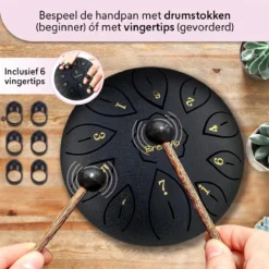 BrellaVio Handpan Met Lesboek - 16cm - Zwart - Healing Steel Tongue Drum - Hand Klankschaal - Hang Drum - Lotus Tong Muziektherapie -Merkloos Verkoop 1200x1199 15