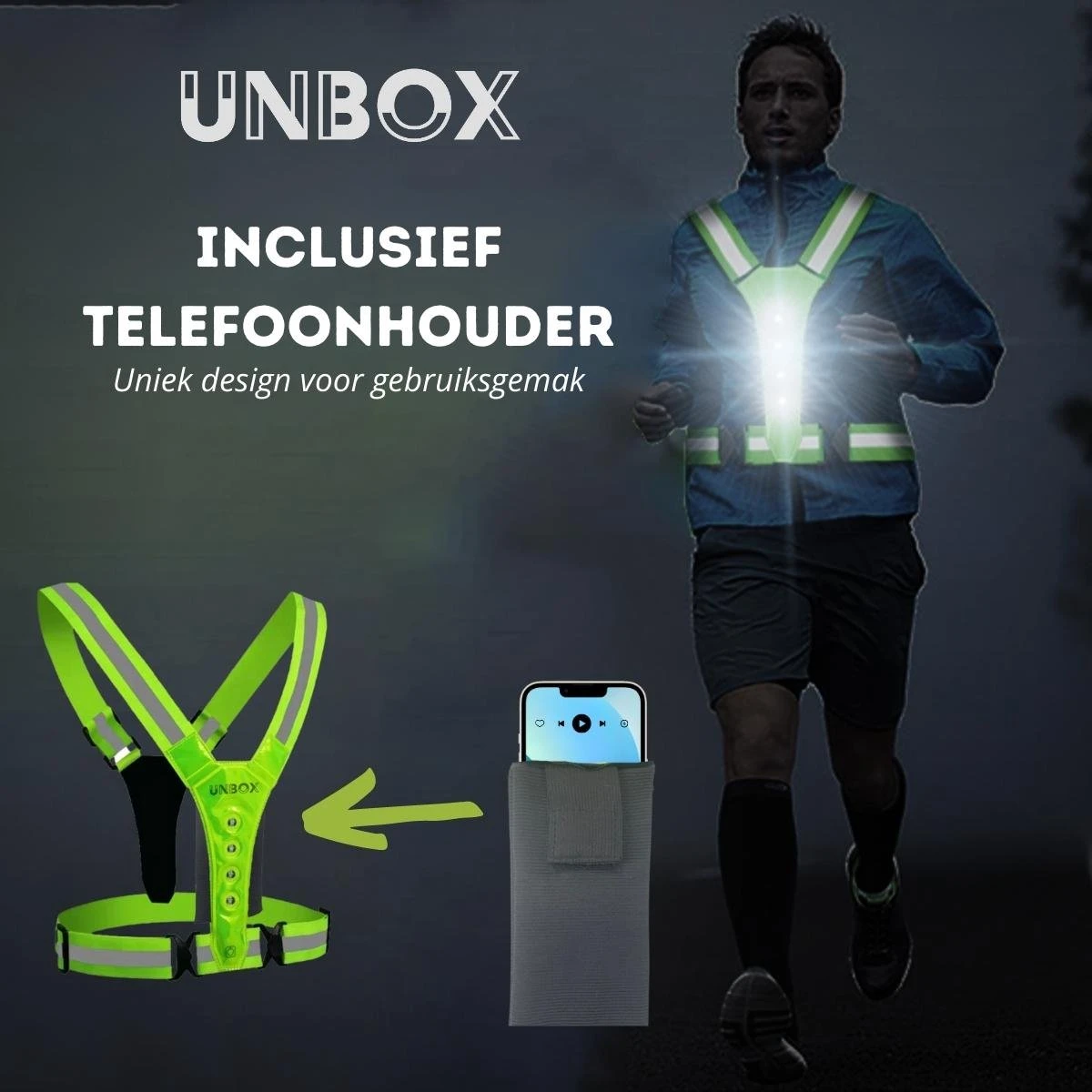 UNBOX Hardloopvest Met Verlichting - USB-C Oplaadbaar - Hardloop Telefoonhouder - Hardloopvest Met Telefoonhouder 3 UNBOX Hardloopvest Met Verlichting - USB-C Oplaadbaar - Hardloop Telefoonhouder - Hardloopvest Met Telefoonhouder - Afbeelding 3