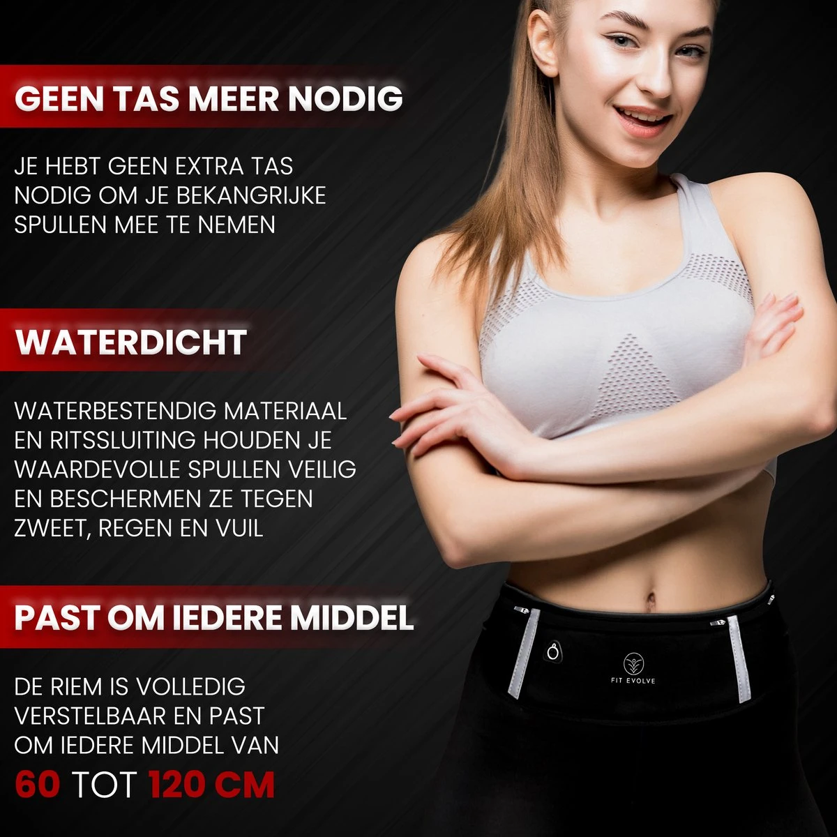 Fit Evolve® Sport Heupband - Hardloopband Telefoon - Sportband - Hardloop Riem - Heuptas - Unisex/Onesize - Running Belt - Zwart 2 Fit Evolve® Sport Heupband - Hardloopband Telefoon - Sportband - Hardloop Riem - Heuptas - Unisex/Onesize - Running Belt - Zwart - Afbeelding 2