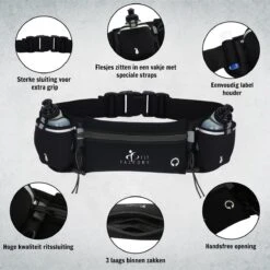 Hardloopriem Telefoonhouder Met Drinkflessen Running Belt Drinkgordel - Bidonhouder - Sportband - Heuptas - Hardlooptasje - Hardlopen - Zwart - Heren Damen - One Size -Merkloos Verkoop 1200x1200 1066