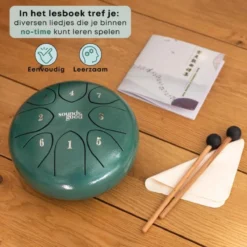SoundsGood® Steel Tongue Drum - Handpan - 15 Cm - 8 Tongen - Klankschaal Incl. Beschermtas & Songbook - Steel Tongue Drum - Groen -Merkloos Verkoop 1200x1200 1281