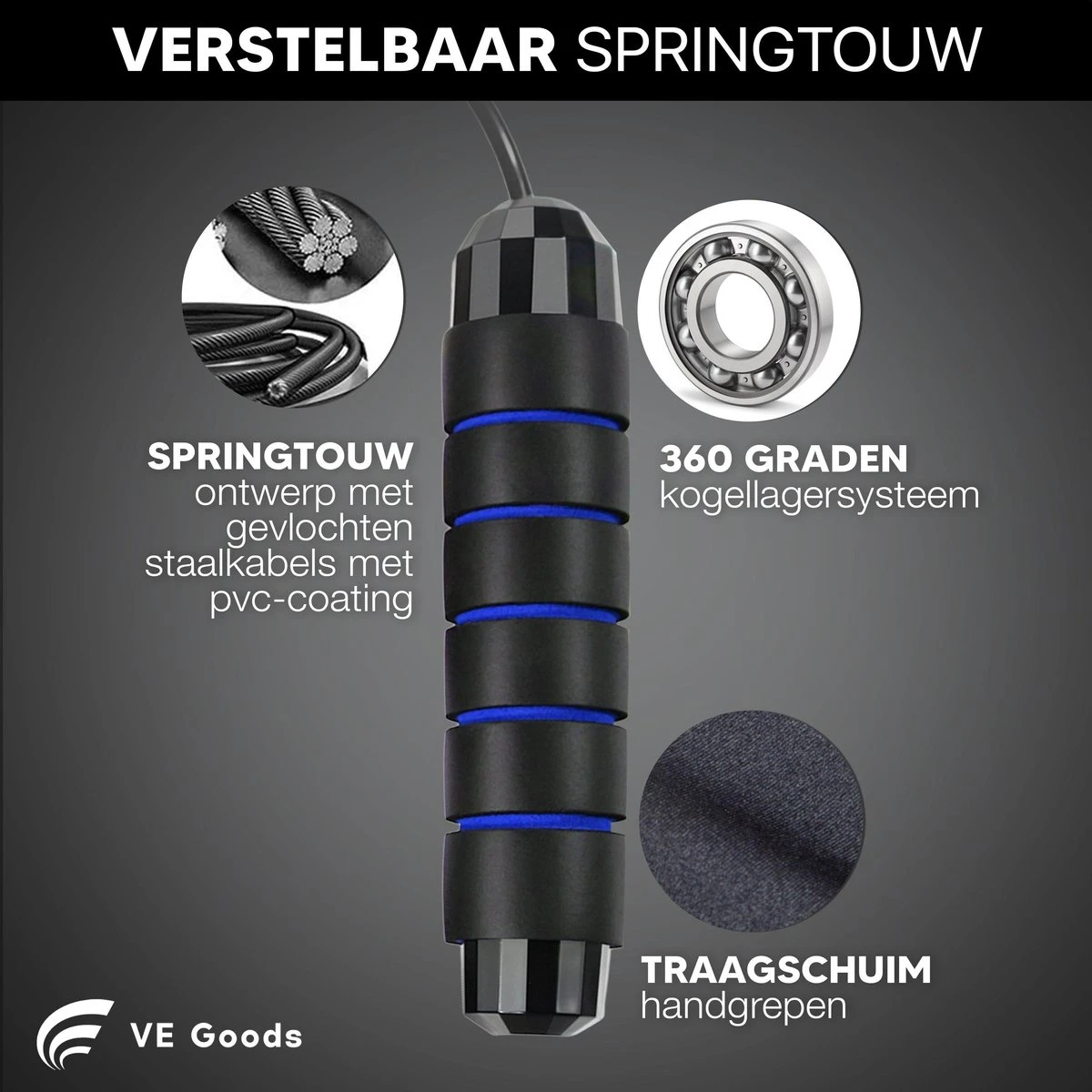 Verstelbaar Sport Springtouw - Incl. Opbergtas - Springtouw Met Kogellagers - Springtouw Kind - Speed Rope - Jump Rope - Springtouw Volwassenen - Springtouw Kinderen - Blauw - 3m Lengte - Totaal 335g (Incl. 160g Extra) 4 Verstelbaar Sport Springtouw - Incl. Opbergtas - Springtouw Met Kogellagers - Springtouw Kind - Speed Rope - Jump Rope - Springtouw Volwassenen - Springtouw Kinderen - Blauw - 3m Lengte - Totaal 335g (Incl. 160g Extra) - Afbeelding 4