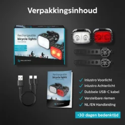 Inlustro Fietslamp Set - Voorlicht / Achterlicht - LED Fietslampjes Rood En Wit - Fietslicht Koplamp - Waterdicht - USB Oplaadbaar -Merkloos Verkoop 1200x1200 1790