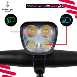 Pro Sport Lights Performance 1800 Lumen Fietslamp Voorlicht - Fietsverlichting USB Oplaadbaar - Koplamp Fiets - LED Racefiets / Mountainbike -Merkloos Verkoop 1200x1200 1864