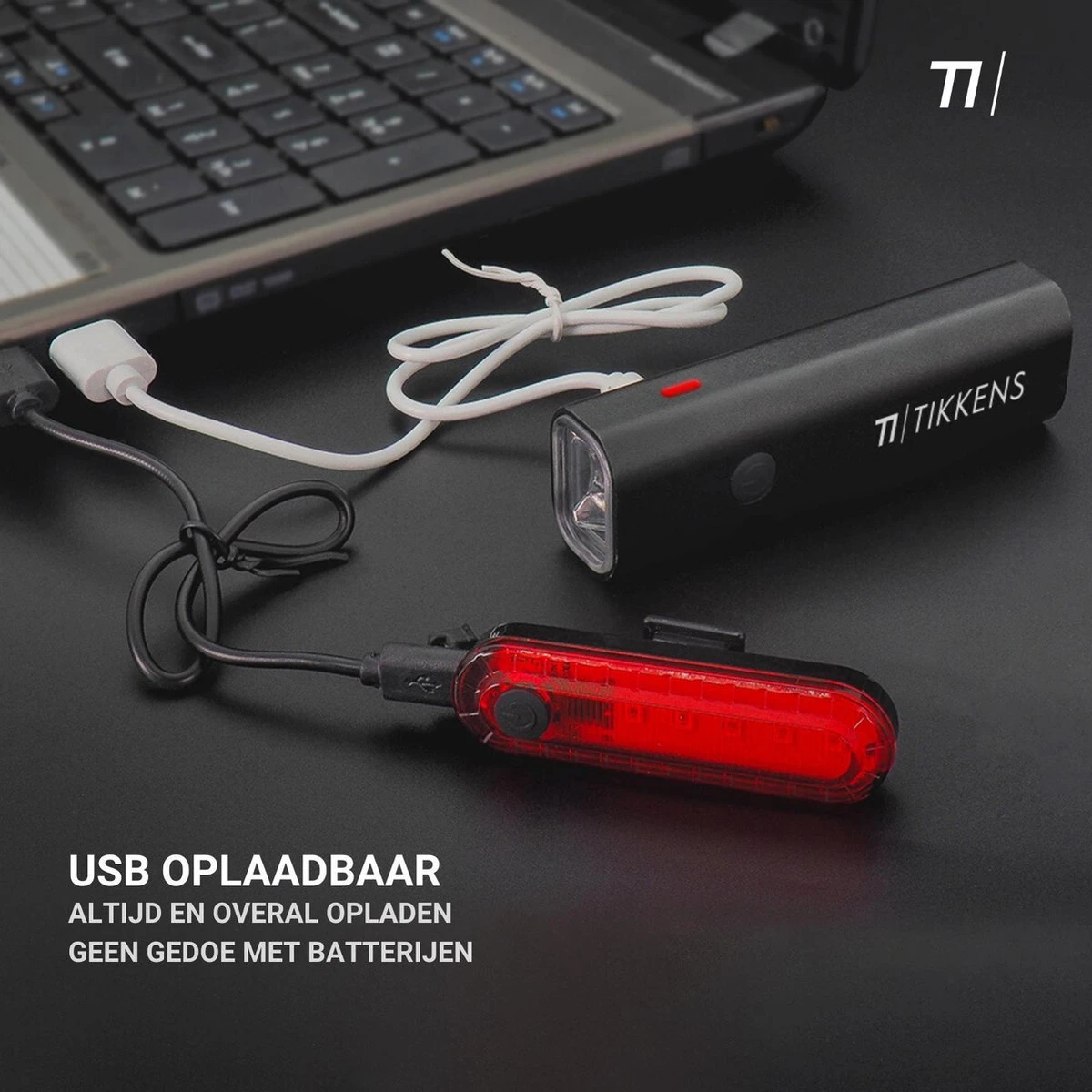 TIKKENS LED Fietsverlichting Set - Fietslamp USB Oplaadbaar - Fietslampjes Voorlicht & Achterlicht - Waterdicht – Zwart 2 TIKKENS LED Fietsverlichting Set - Fietslamp USB Oplaadbaar - Fietslampjes Voorlicht & Achterlicht - Waterdicht – Zwart - Afbeelding 2