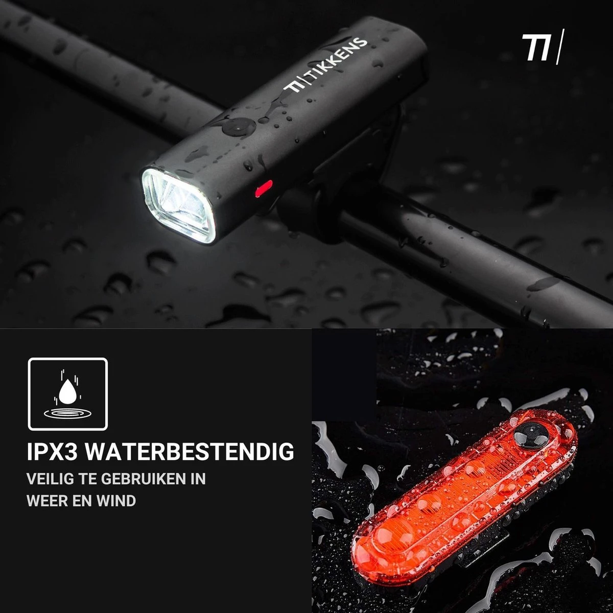 TIKKENS LED Fietsverlichting Set - Fietslamp USB Oplaadbaar - Fietslampjes Voorlicht & Achterlicht - Waterdicht – Zwart 3 TIKKENS LED Fietsverlichting Set - Fietslamp USB Oplaadbaar - Fietslampjes Voorlicht & Achterlicht - Waterdicht – Zwart - Afbeelding 3